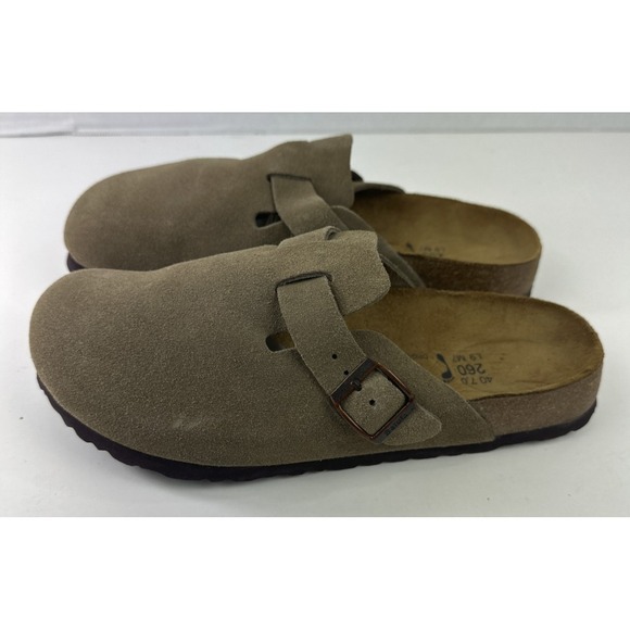 Birkenstock Boston Clog Taupe Tan Brown Sandal Suede Leather Mules Size 40 L9 M7 - Picture 9 of 12